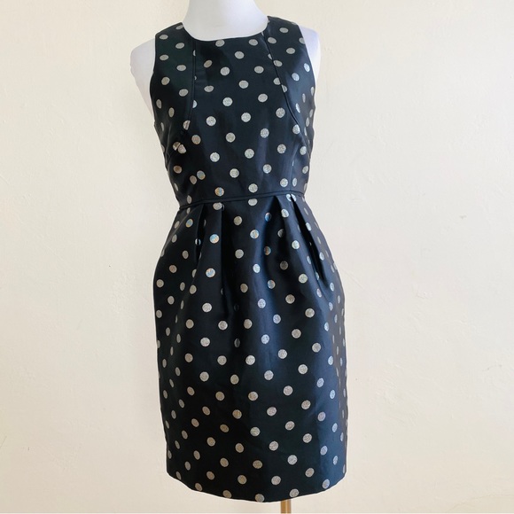 J.Crew Dress Black Silver Metallic Jacquard Polka Dot Sleeveless Sz 0 Petite NWT - Picture 13 of 13